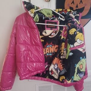 Hot pink puffer jacket nickelodeon club members only medium womens